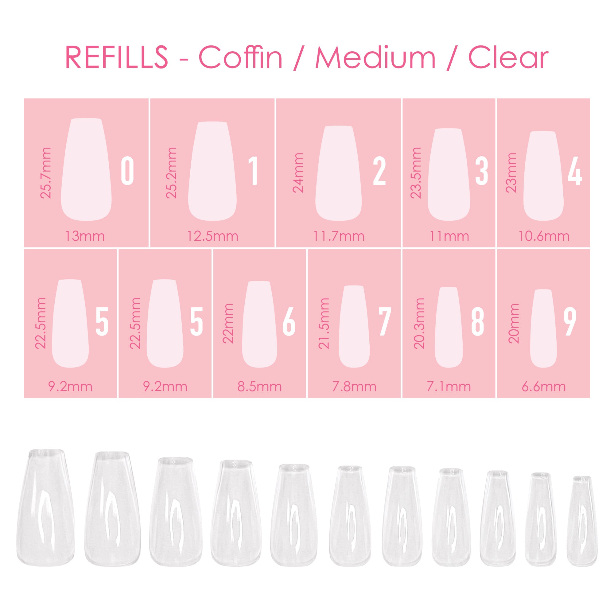 Charme Gel Extension Tips Refill / Coffin / Medium / Clear