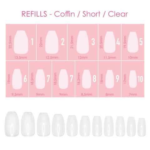 Charme Gel Extension Tips Refill / Coffin / Short / Clear