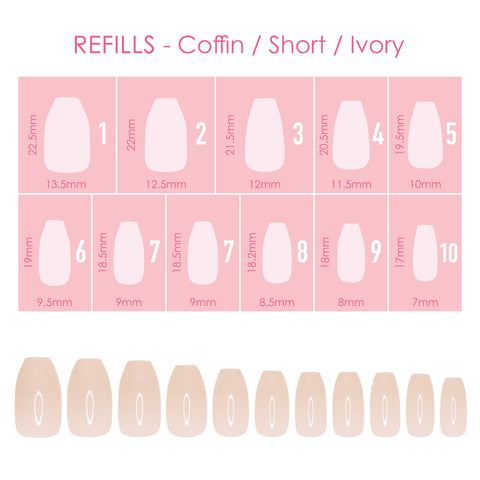 Charme Gel Extension Tips Refill / Coffin / Short / Ivory