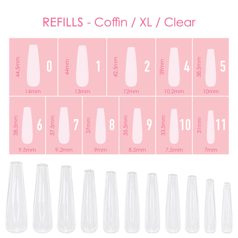 Charme Gel Extension Tips Refill / Coffin / Extra Long / Clear