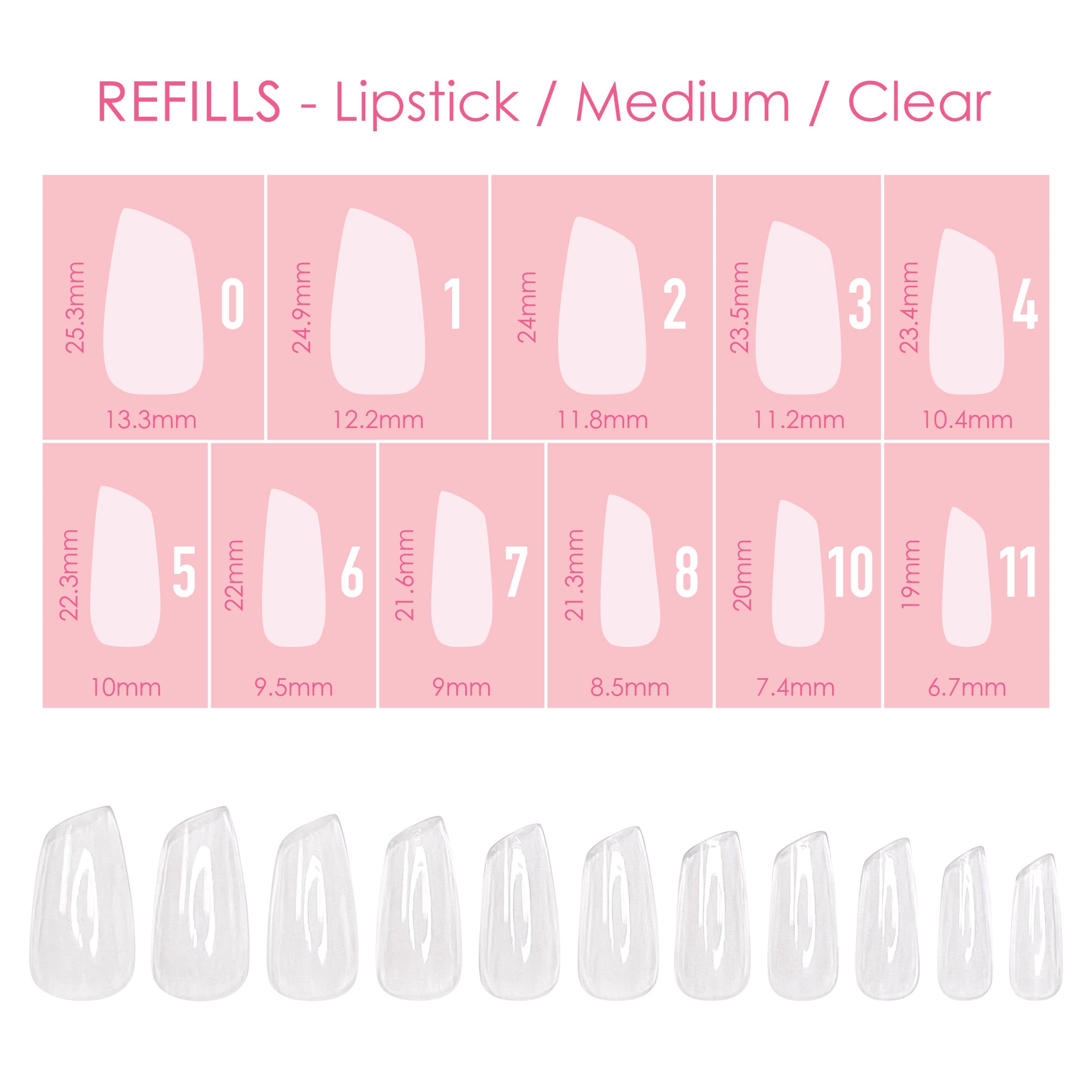 Charme Gel Extension Tips Refill / Lipstick / Medium / Clear