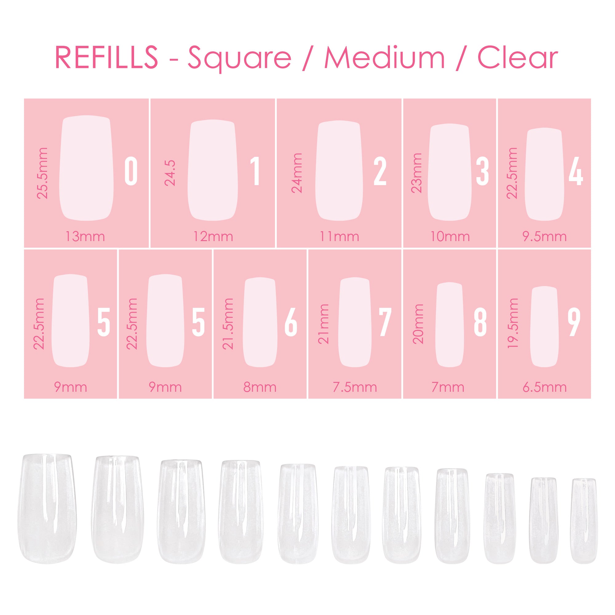 Charme Gel Extension Tips Refill / Square / Medium / Clear