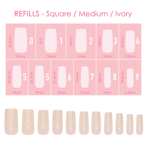 Charme Gel Extension Tips Refill / Square / Medium / Ivory