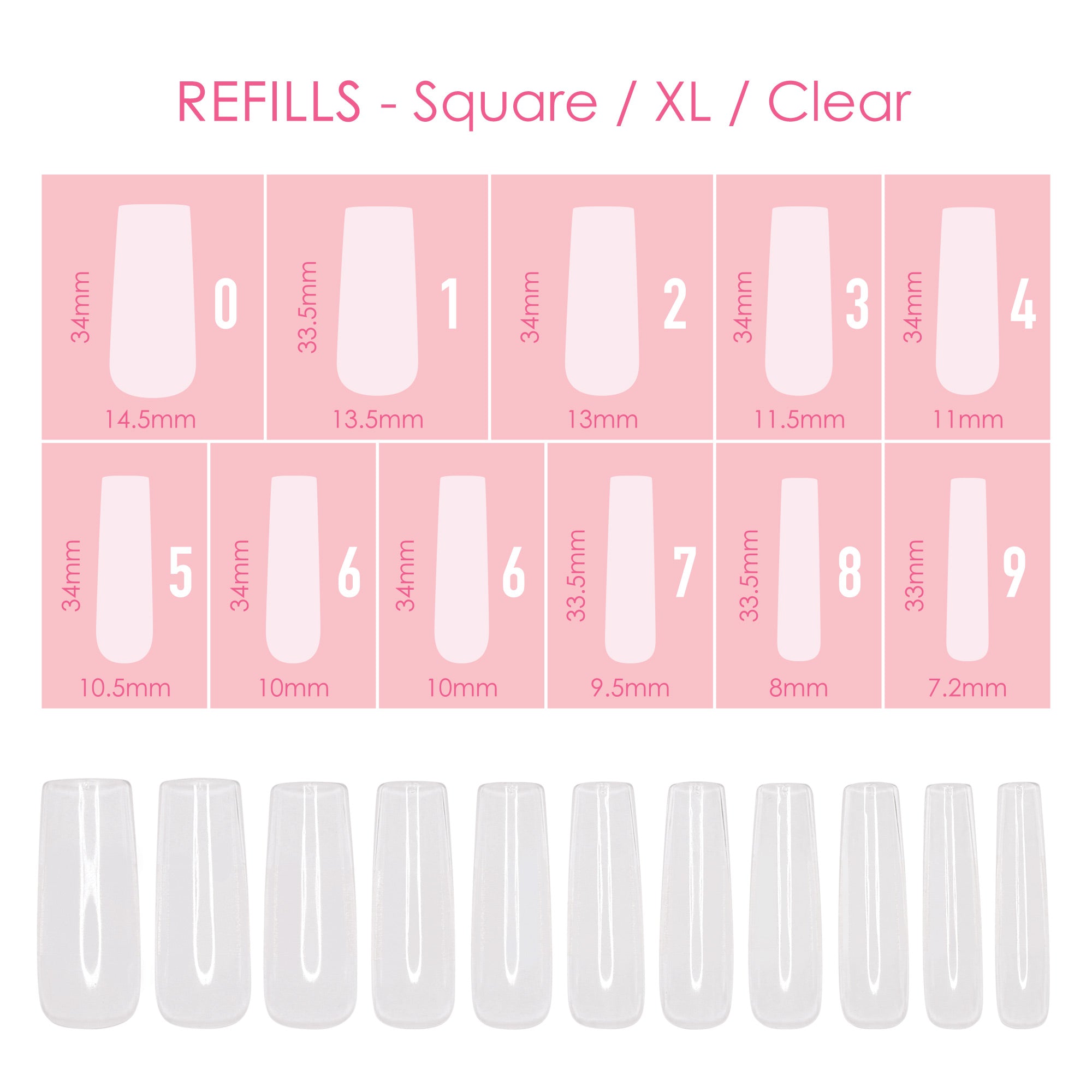 Charme Gel Extension Tips Refill / Square / Extra Long / Clear
