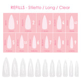Charme Gel Extension Tips Refill / Stiletto / Long / Clear