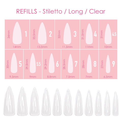 Charme Gel Extension Tips Refill / Stiletto / Long / Clear