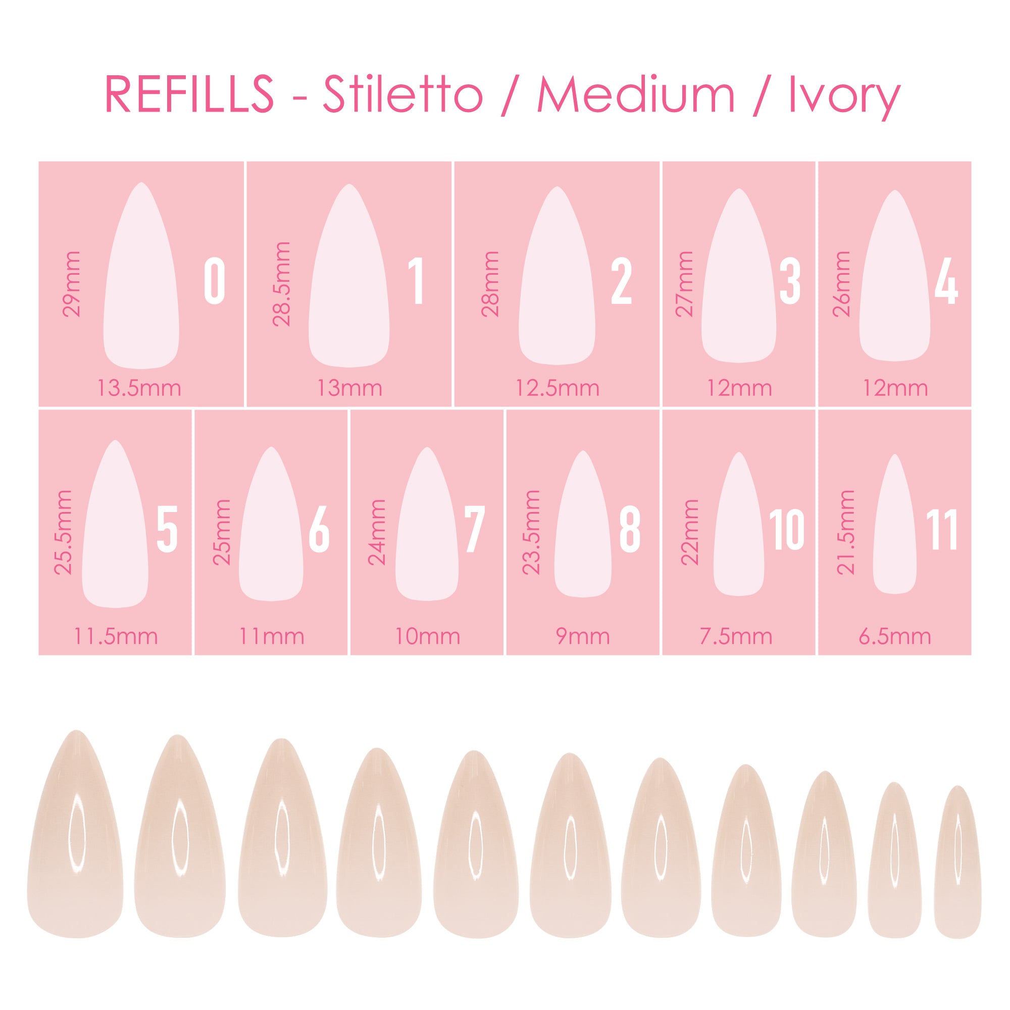 Charme Gel Extension Tips Refill / Stiletto / Medium / Ivory