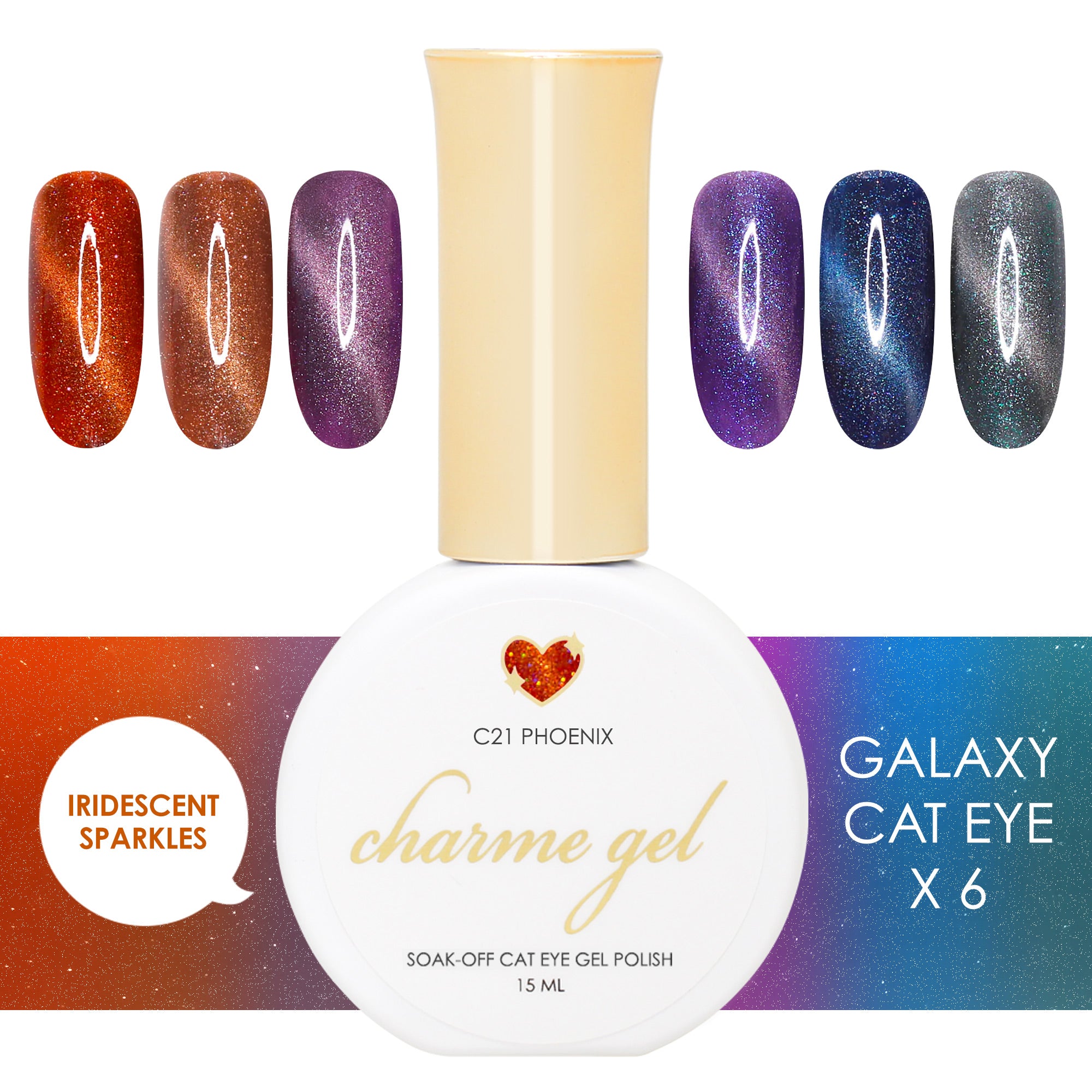Charme Gel Galaxy Cat Eye Collection / 6 Colors Iridescent