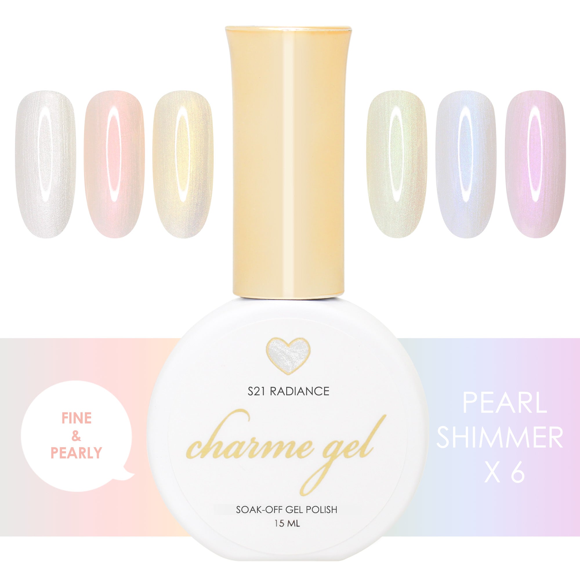 Charme Gel Pearl Shimmer Collection / 6 Colors Rainbow Nail Polish
