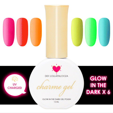 Charme Gel Glow in the Dark Collection / 6 Colors Nail Polish Neon Bright Summer Trend