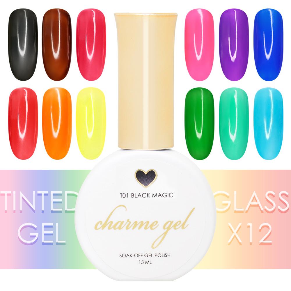 Charme Gel Tinted Glass Collection / 12 Colors Black Brown Red Orange Yellow Pink Green Purple Blue