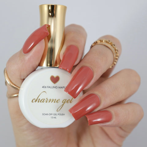 Charme Gel / 406 Falling Maple Brick Oven Muted Red Autumn Nail Polish