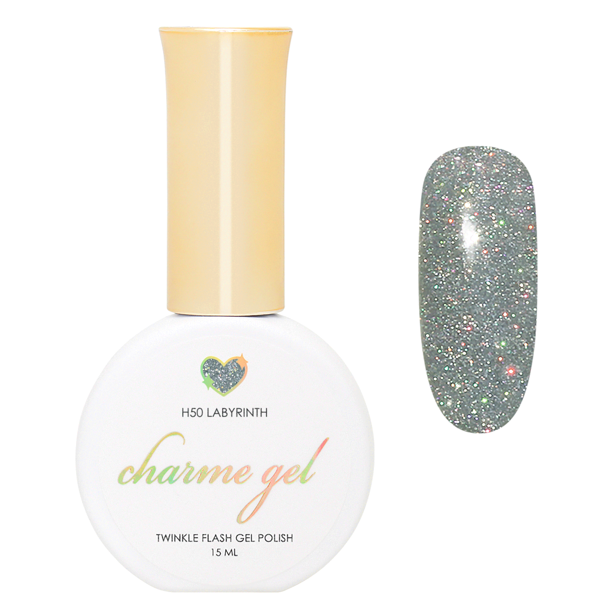 Charme Gel / Holographic Twinkle H50 Labyrinth Gray Green Polish Reflective
