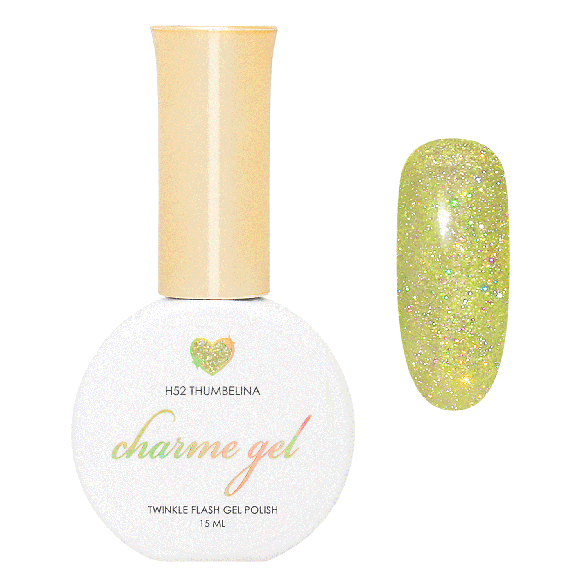 Charme Gel / Holographic Twinkle H52 Thumbelina Yellow Lime Green Reflective Polish