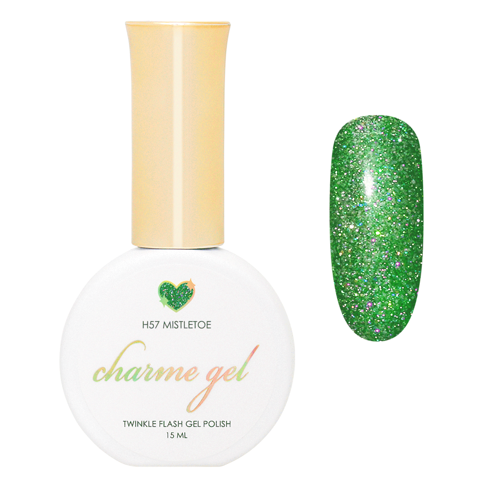 Charme Gel / Holoday Twinkle H57 Mistletoe Green Flash Nail Polish
