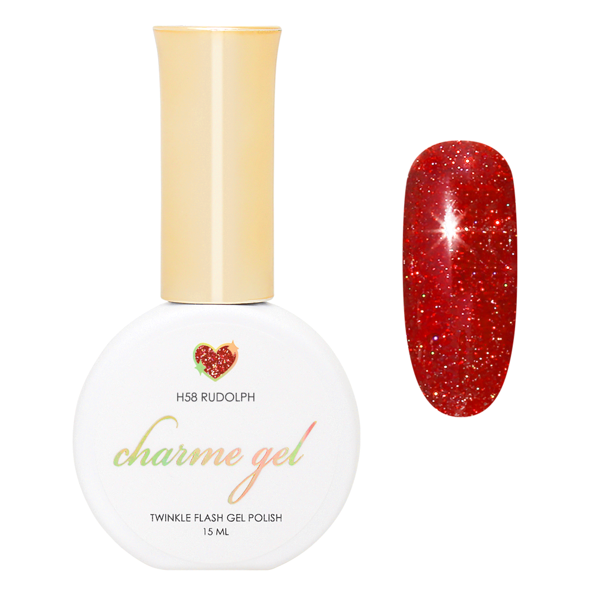 Charme Gel / Holoday Twinkle H58 Rudolph Red Flash Nail Polish