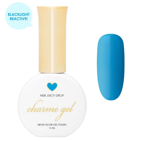 Charme Gel Polish / Neon Glow N08 Juicy Drop - Blacklight Reactive Polish Bright Vibrant Blue 