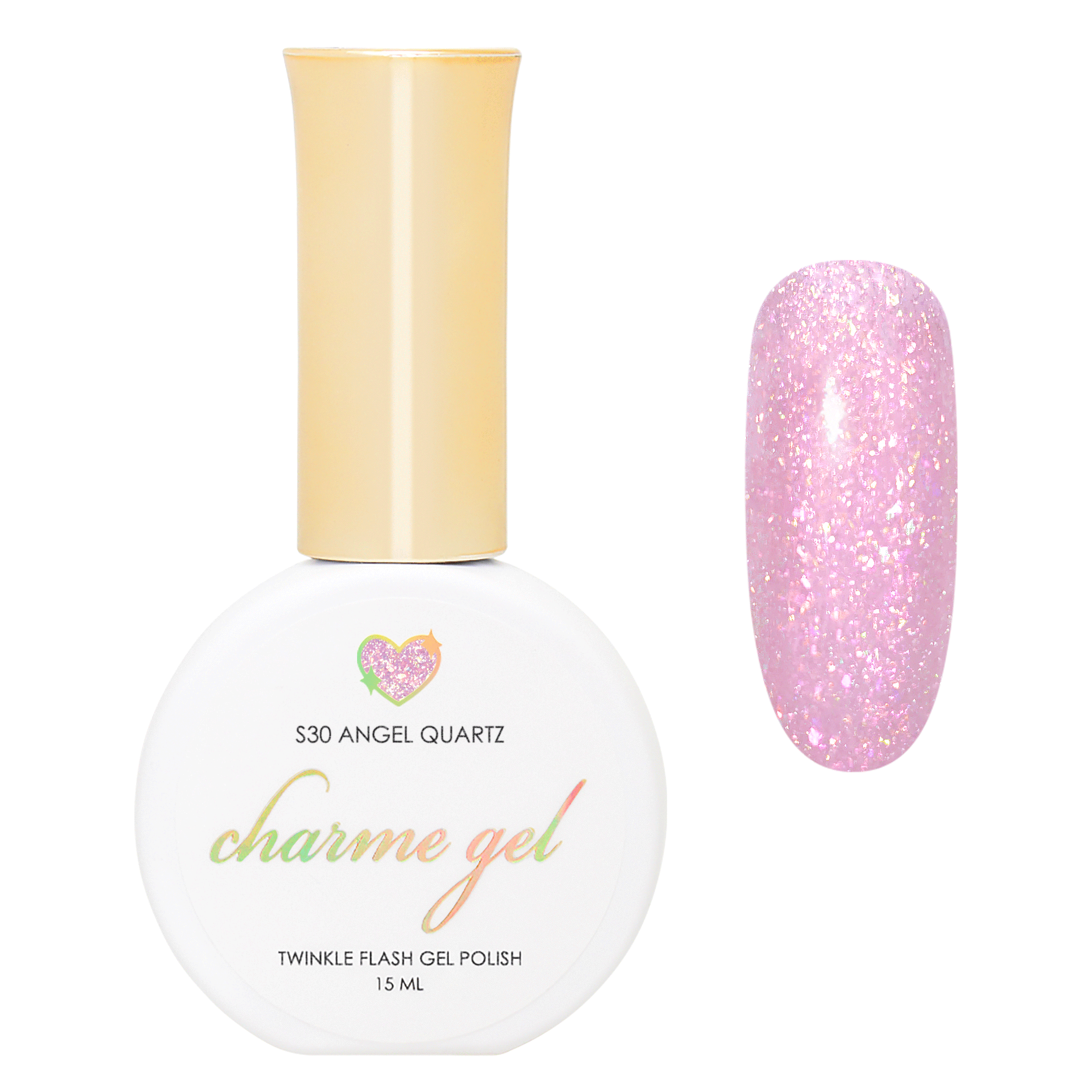 Charme Gel / Twinkle Shimmer S30 Angel Quartz Pink Iridescent Flake Flash Glitter Polish Trendy 2023