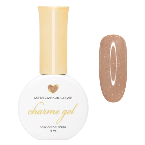 Charme Gel / Shimmer Ice Cream S55 Belgian Chocolate Brown Neutral Beige Polish Gold Flakes