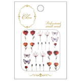 Clou Japanese Nail Art Sticker / Red Poppy Flower Butterfly Nails