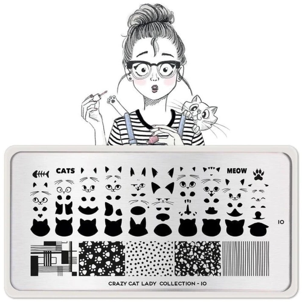 Daily Charme Nail Art Stamping Plate Moyou London Crazy Cat Lady 10 - Kitty Love