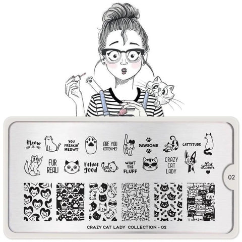 Daily Charme Nail Art Stamping Plate Moyou London Crazy Cat Lady 02 - Pawsome