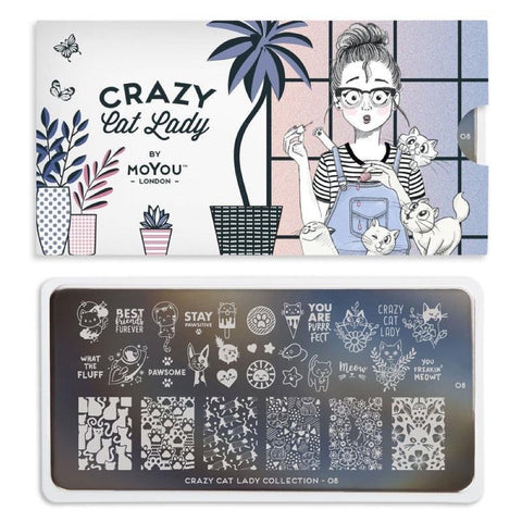 Daily Charme Nail Art Stamping Plate Moyou London Crazy Cat Lady 08 - Pawsome