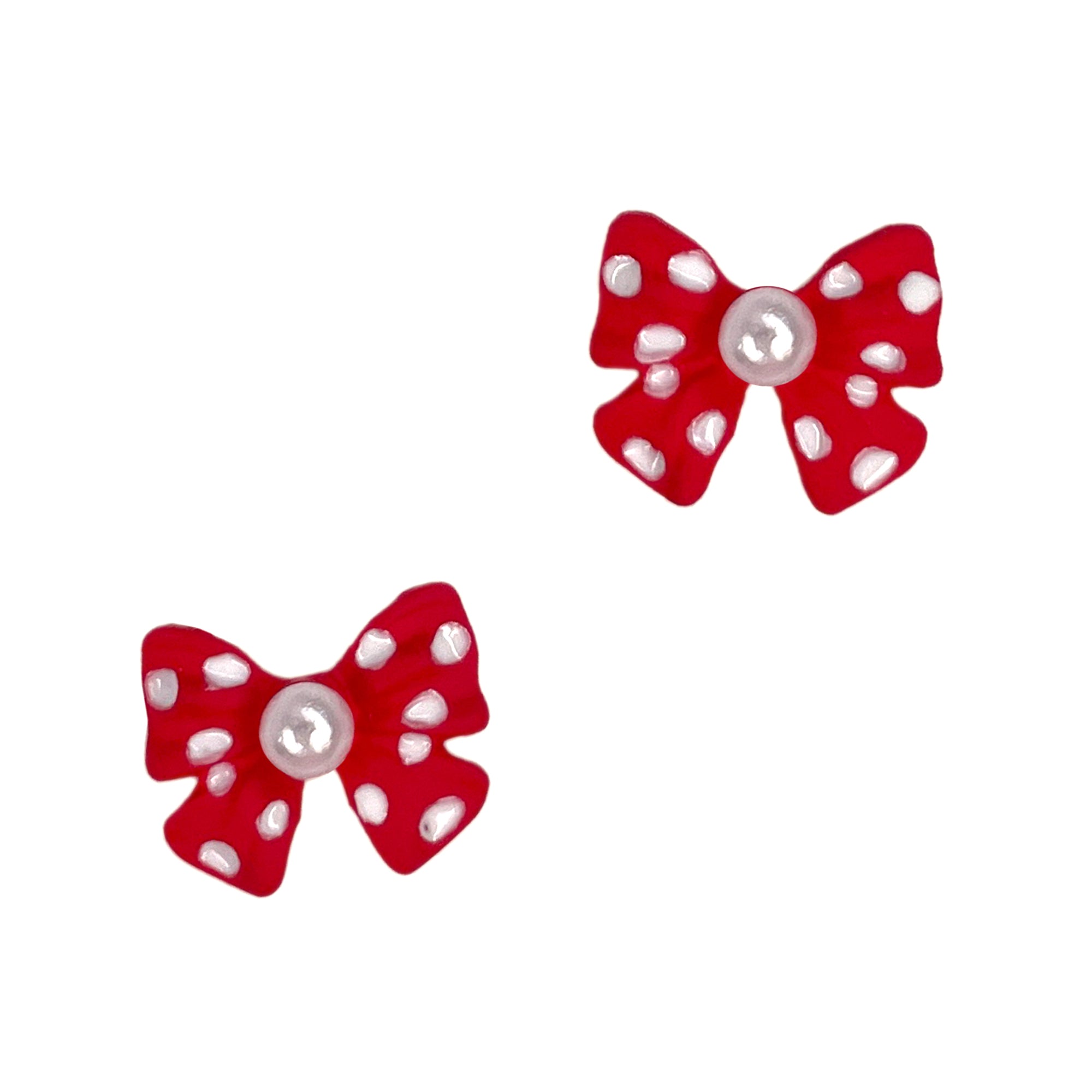Polka Dotted Minni Ribbon Bow / Red Cute Kawaii Nail Art Charm