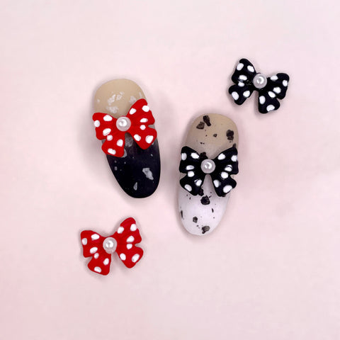 Polka Dotted Minni Ribbon Bow / Black Minnie Nail Art Charm Jewelry Cute