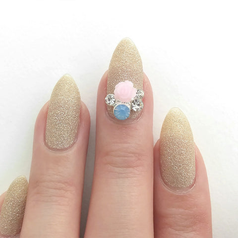 Nail Art Decoration - Pastel Rose Cluster / Silver