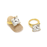 Square Diamond Ring Nail Charm Jewelry Gold 3D Bling