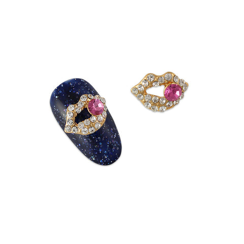 Nail Charm Jewelry 3D Diamond Lips Gold