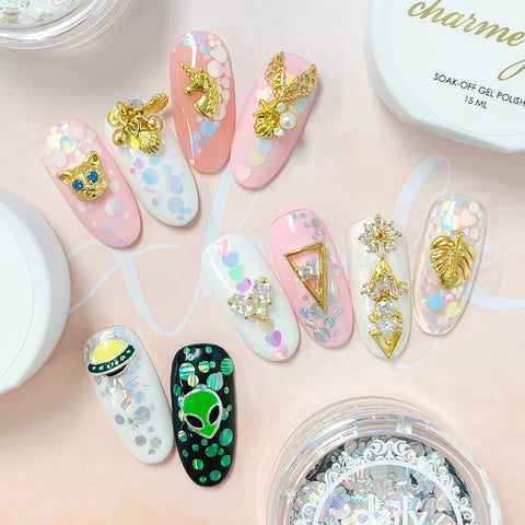 Churchf Grids Summer Ocean Series Nail Charms Rhinestone Starfish Shell  dyed nail Jewelry Abalone Fragments Pearl Texture Nail Patch