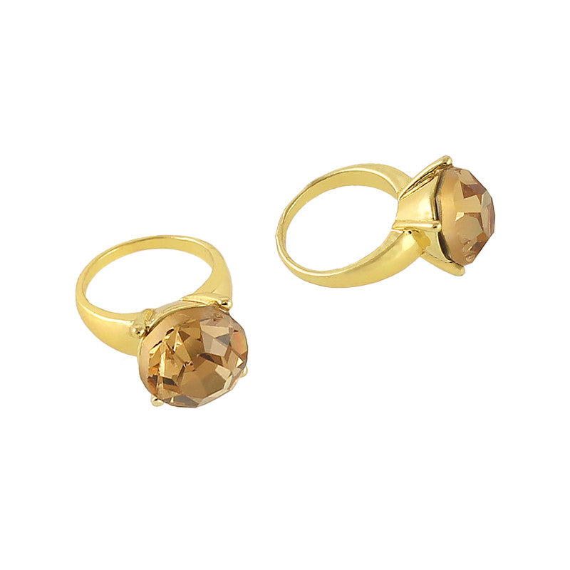 Diamond Ring Nail Charm Jewelry Gold 3D Bling Cognac Citrine