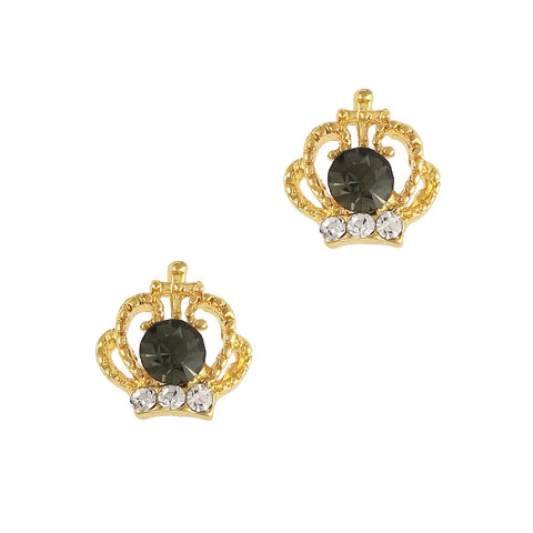 3D Nail Art Jewelry Charm - Odette's Crown Gold Black Onyx Diamond