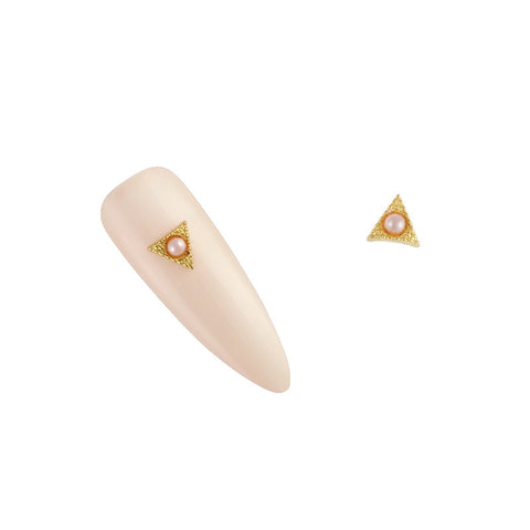 Nail Art Charm Gold Textured Triangle Gem Pink Pearl Jewelry