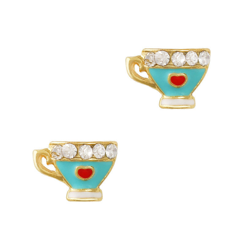 Lovely Tea Cup Gold Blue Nail Charm Jewelry 3D 