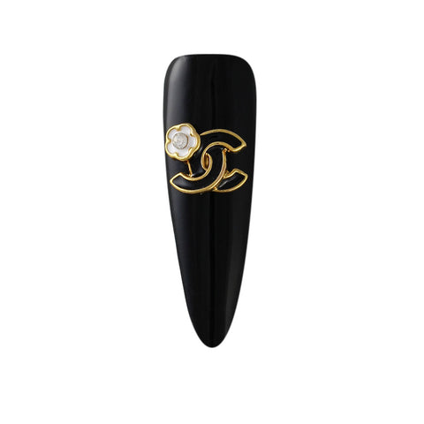 Camellia Coco Gold Black Nail Charm Jewelry 3D 