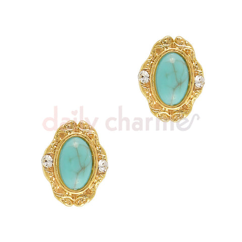 Art Deco Oval Turquoise Gem / Gold