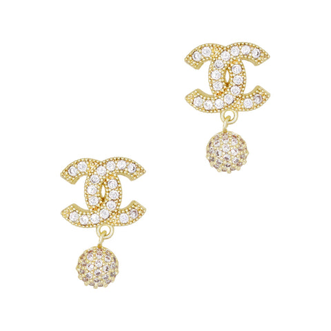 Coco Dangle / Zircon Charm / Gold Designer Luxury CC Nail Art Gold