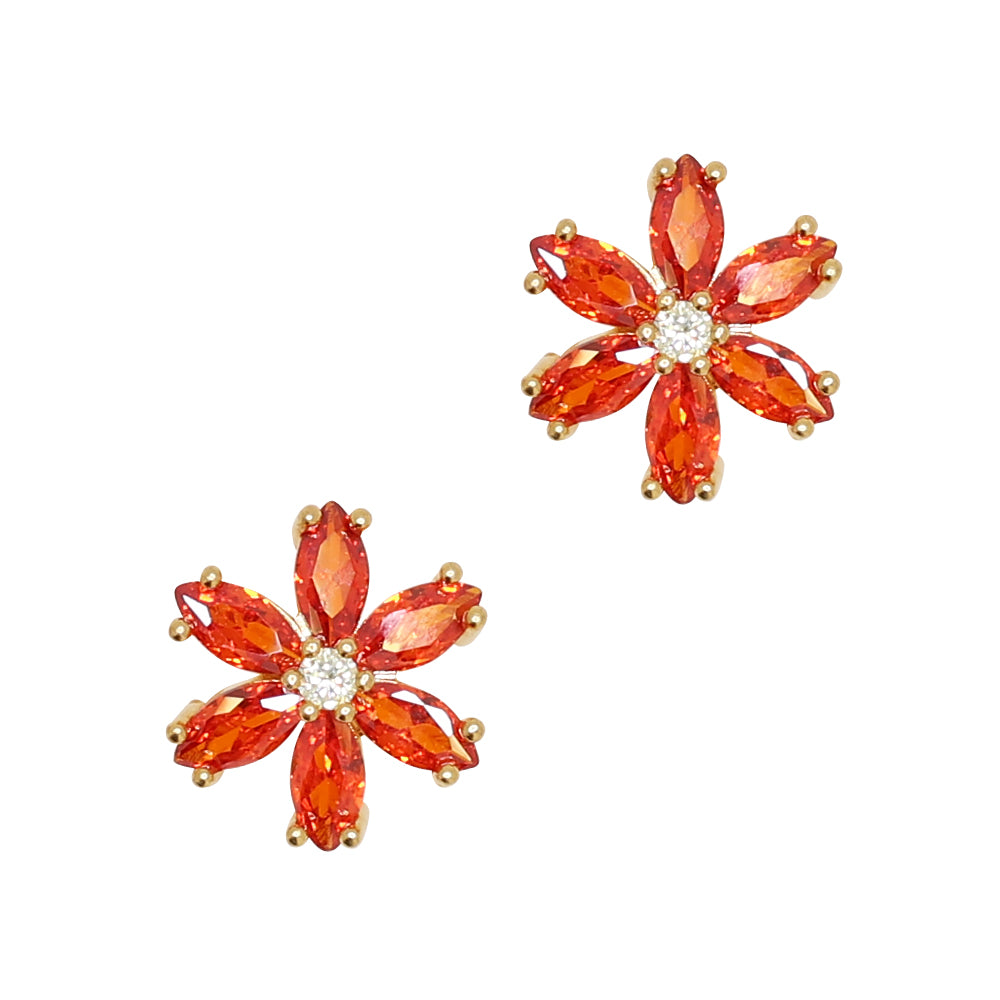 Poinsettia / Zircon Charm / Gold Red Orange Flower Holiday Nail Decor Jewel