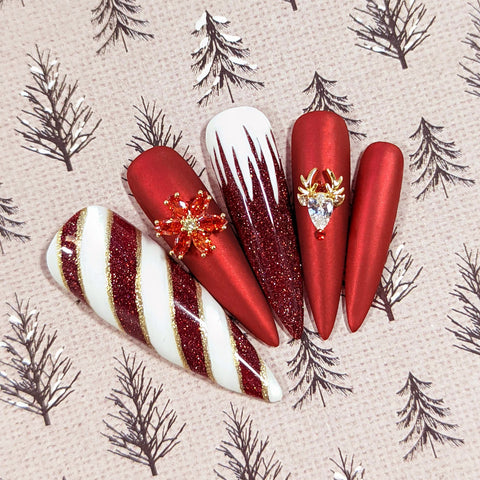 Rudolph The Reindeer / Zircon Charm 3D Nail Art Christmas Holiday