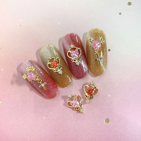 Ornate Heart Dangle / Zircon Charm / Pink Valentine Nail Jewelry