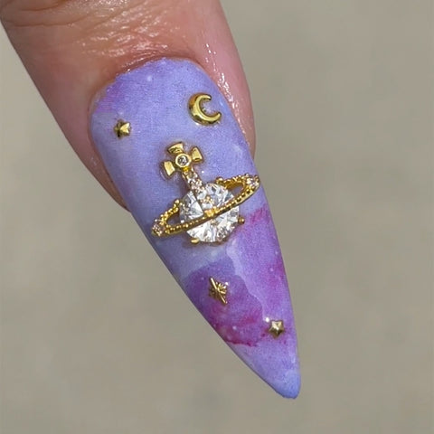 Saturn Crystal Orb / Zircon Charm / Gold Nail Jewelry GenZ Vivienne Inspired