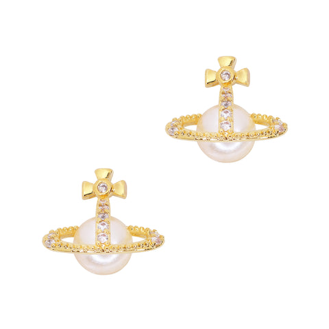 Gilt-edged Semicircle Pearls/ Bezel Rosary Gold Pearl Nail Deco