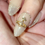 Saturn Pearl Orb / Zircon Charm / Gold Jewelry Trendy Nail Design Vivienne Inspired