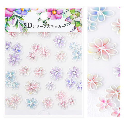 Embossed 3D Nail Art Sticker / Rainbow Daisy Spring Nails
