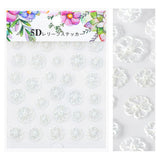 Embossed 3D Nail Art Sticker / White Lace Daisy Wedding