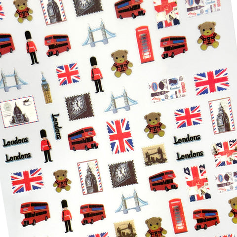 Chic Nail Art Sticker / Union Jack British Flag Nail Design Teddy Phone Booth