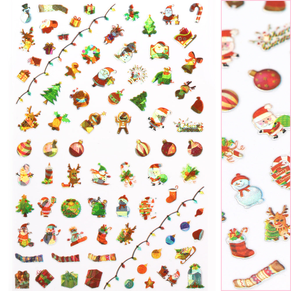 Cute Christmas Nail Art Sticker / Joy Santa Baubles String Lights Reindeer